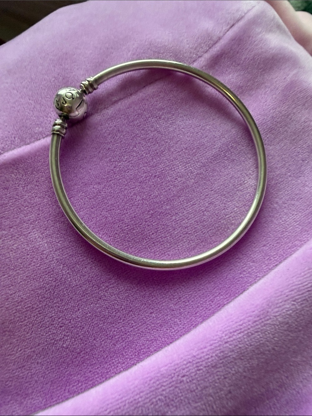 PANDORA  Sterling Silver Bangle Bracelet with Snap Closure - Silver - Picture 3 of 4